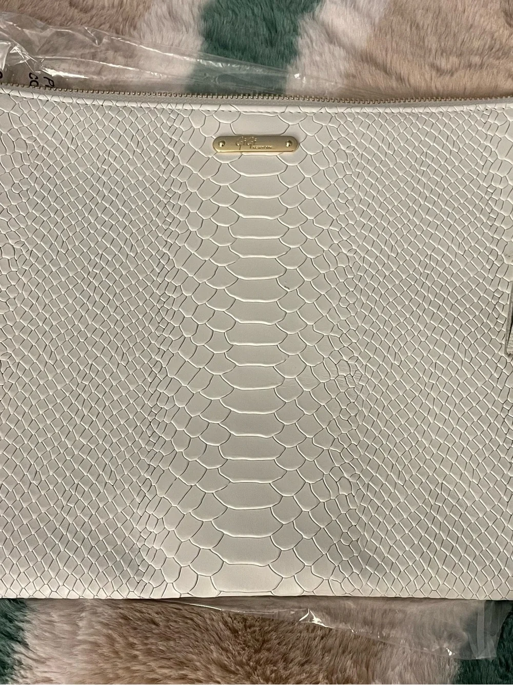 GiGi New York White Embossed Snake-Texture Large Clutch
